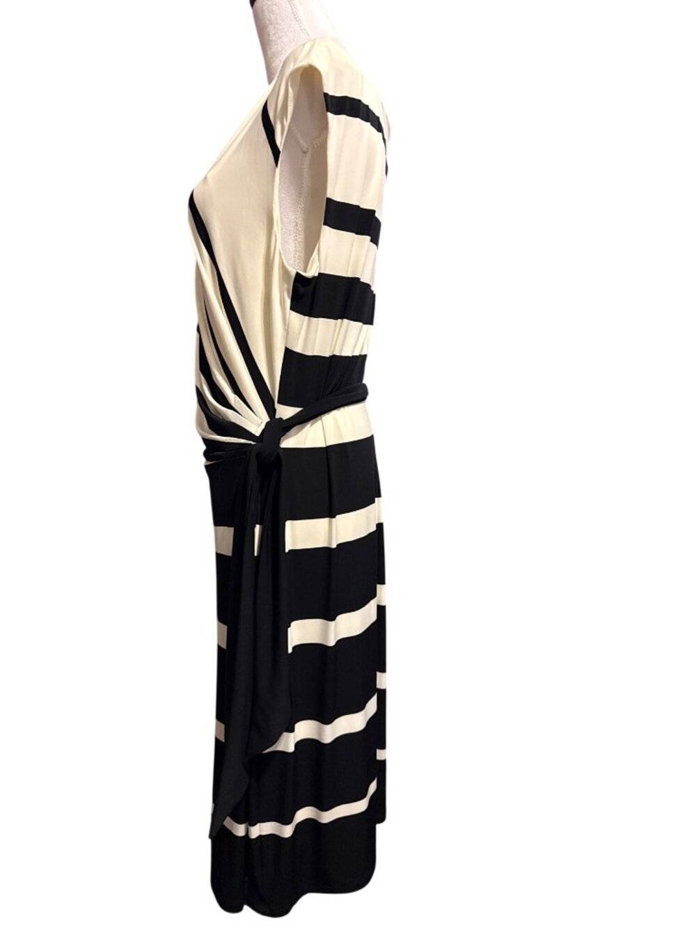 Lauren Ralph Lauren Black & White Stripe Nieves Cap Sleeve Side Tie Dress Sz 16 - Picture 3 of 16